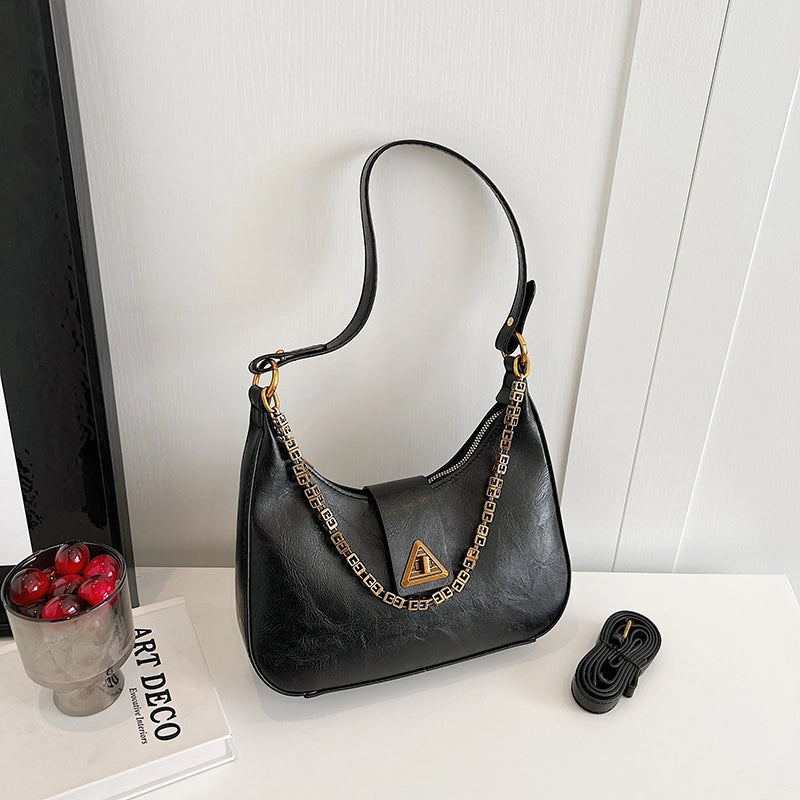 Women's Pu Leather Solid Color Classic Style Dumpling Shape Buckle Shoulder Bag