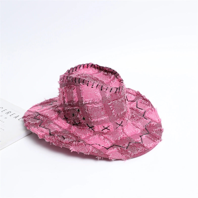 Floral Plaid Western Cowboy Hat Men And Women Couple Outdoor Mongolian Hat Knight Hat Travel Hat