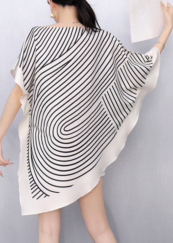 Fashion White Striped Asymmetrical T Shirts Summer