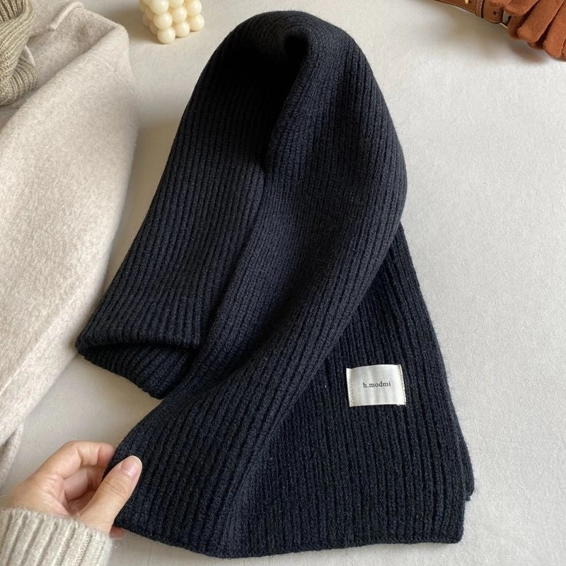 Solid Color Knitted Scarf Women's Autumn And Winter  Student Wool Warm Thickened Scarf Couple Trendy Men Couple