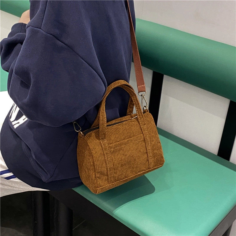 Women's Small Canvas Solid Color Basic Streetwear Cylindrical Zipper Shoulder Bag Handbag Crossbody Bag