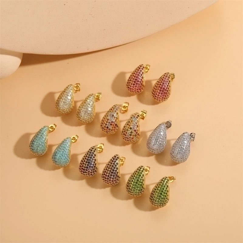 1 Piece Vintage Style Classic Style Water Droplets Plating Inlay Copper Zircon 14k Gold Plated White Gold Plated Ear Studs
