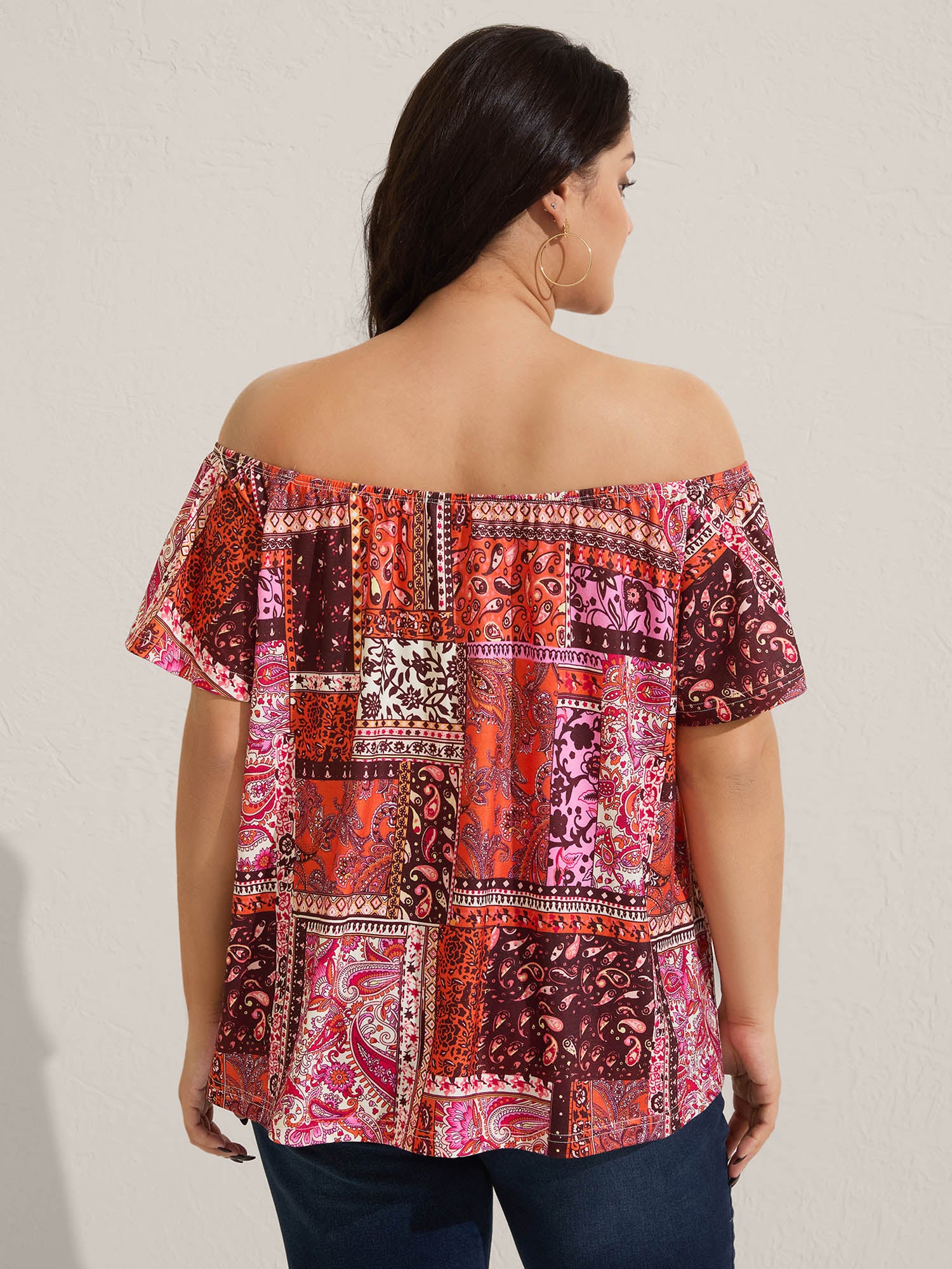 Boho Paisley Print Off-Shoulder Top