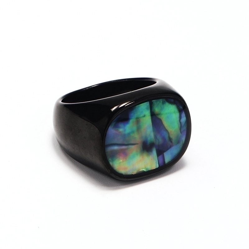 Titanium Steel 18K Gold Plated Hip-Hop Retro Plating Color Block Shell Rings