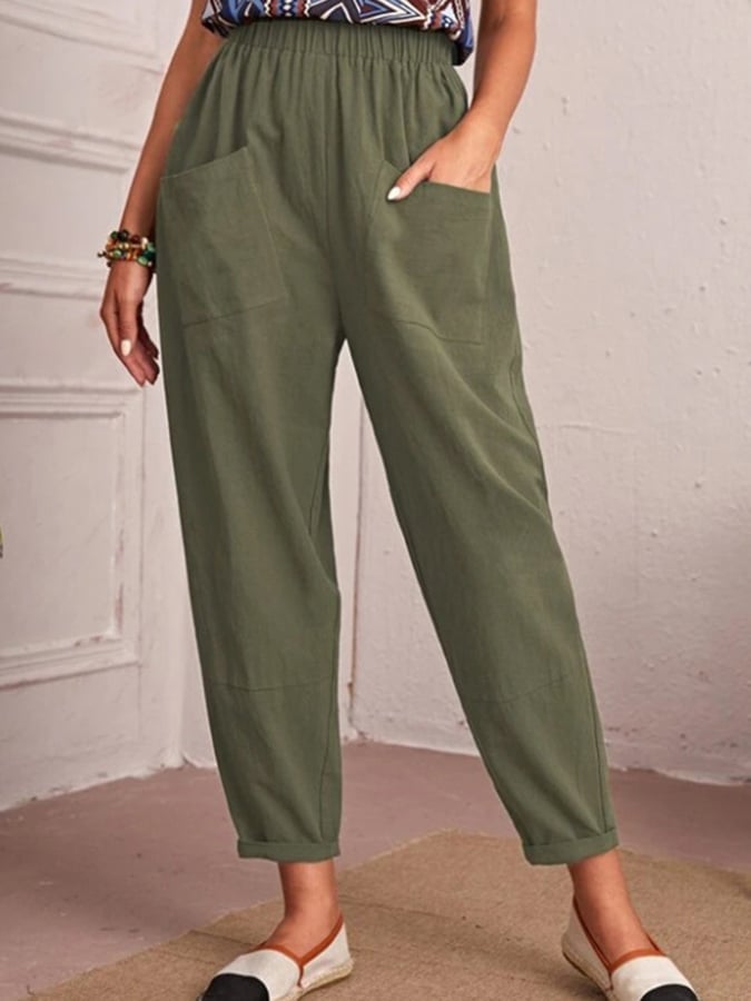 Casual Pocket Solid Trousers