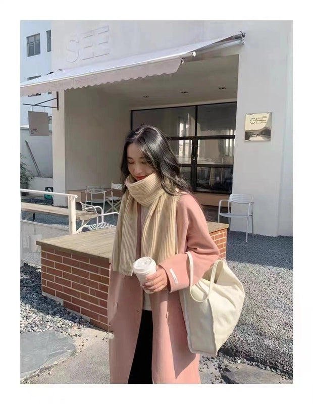 Solid Color Knitted Scarf Women's Autumn And Winter  Student Wool Warm Thickened Scarf Couple Trendy Men Couple