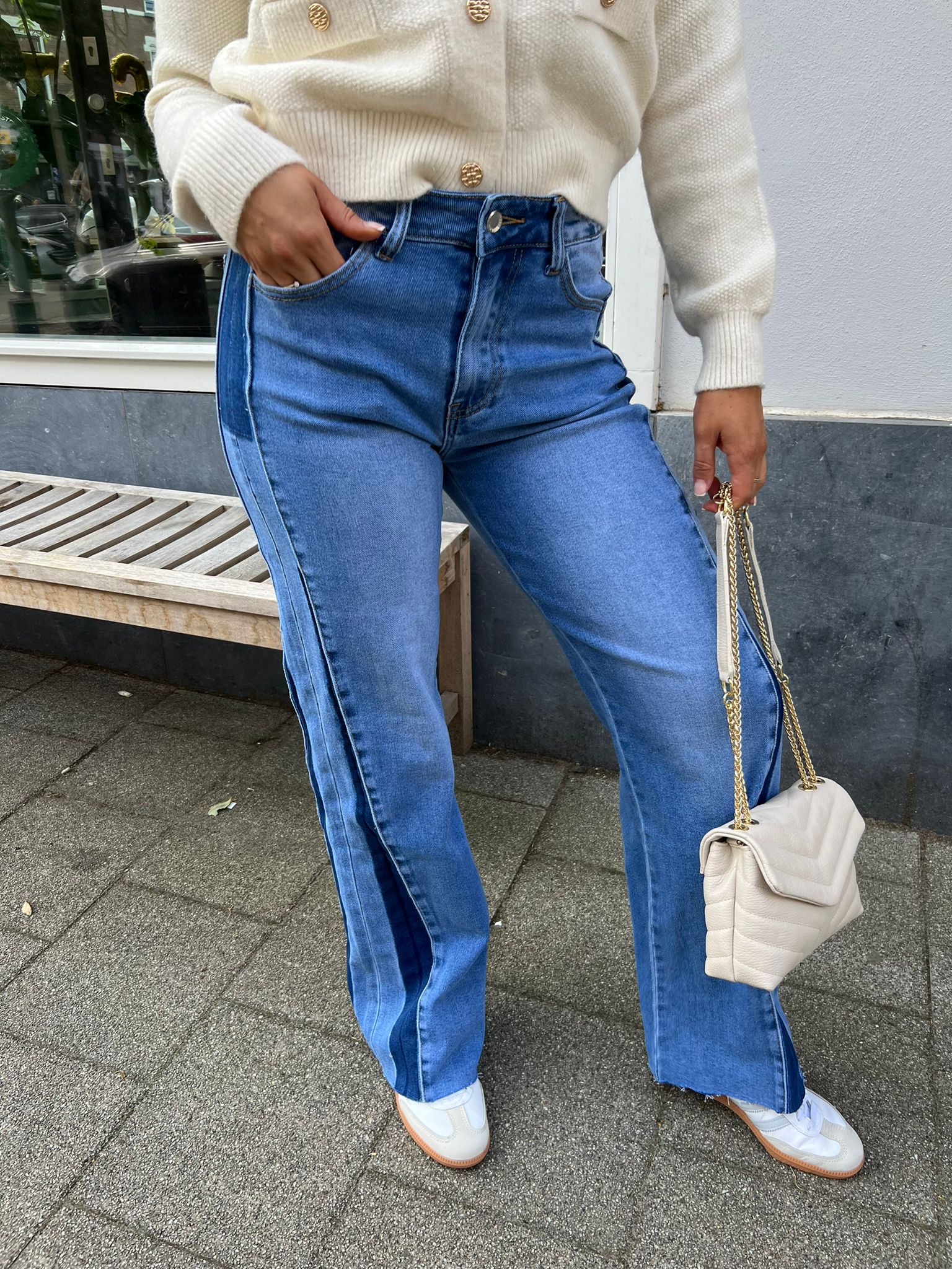 Denim jeans wide leg blue/ dark blue