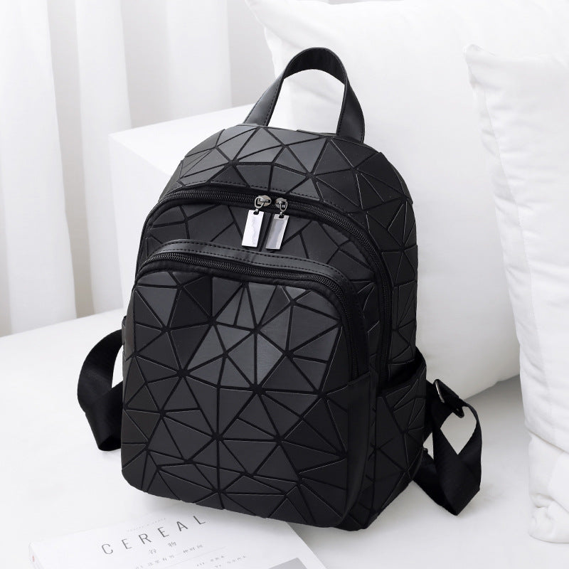 Luminous Rhombus PU Leather Trendy Travel Backpack