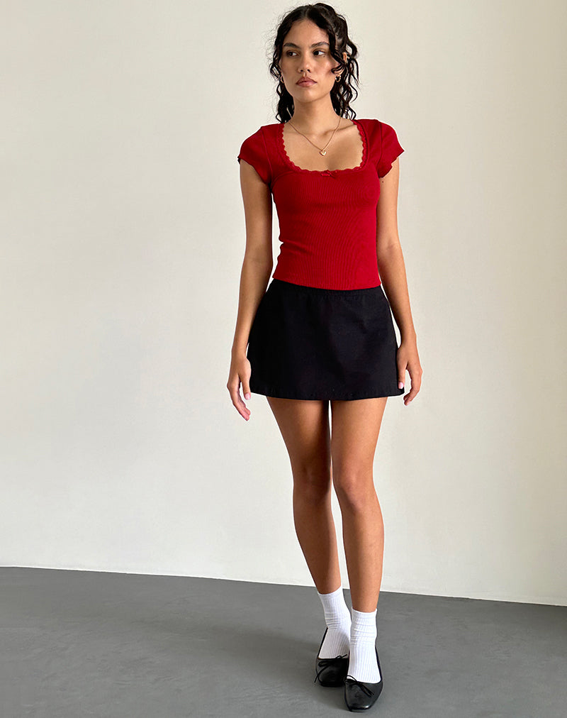 Bovillo Cap Sleeve Top in Adrenaline Red