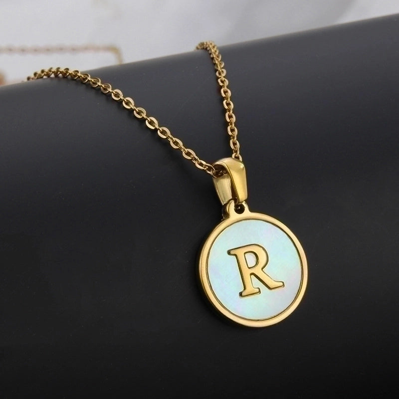 Minimalist Round Letter Titanium Steel Shell 18K Gold Plated Plating Necklace