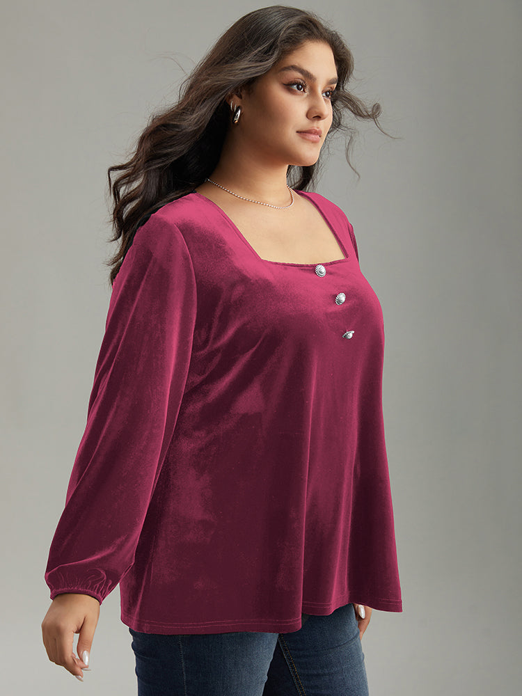 Velvet Metal Button Detail Blouse