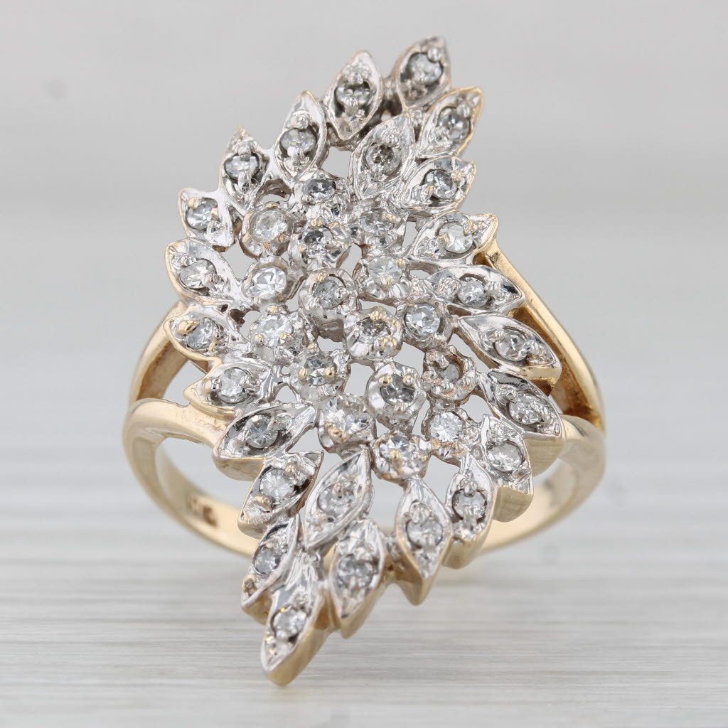 Floral Diamond Cluster Cocktail Ring 10k White Yellow Gold Size 6.75