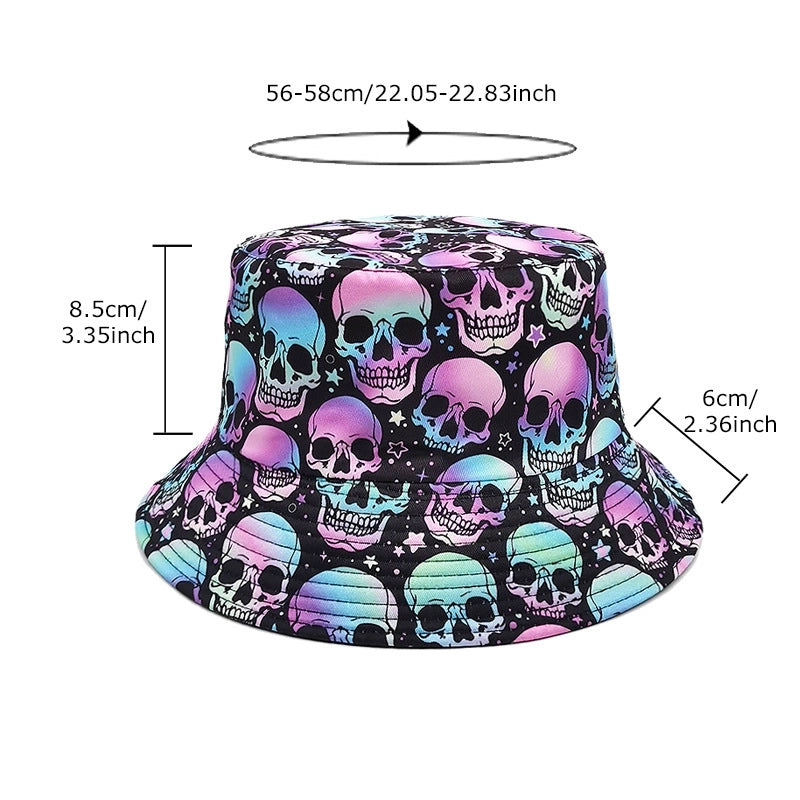 Unisex Gothic Streetwear Cool Style Skull Printing Flat Eaves Bucket Hat