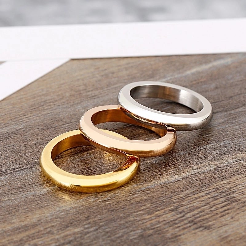 304 Stainless Steel 18K Gold Plated Basic Minimalist Classic Style Round Rings