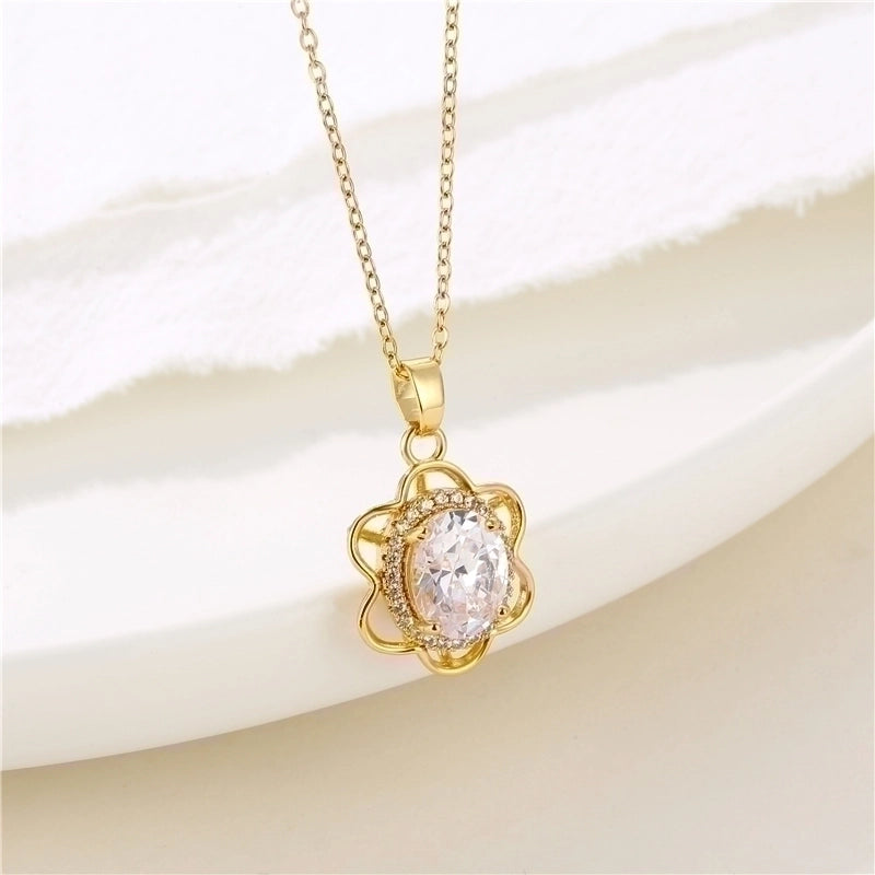 Stainless Steel Titanium Steel 18K Gold Plated Retro Plating Inlay Water Droplets Heart Shape Snowflake Zircon Pendant Necklace