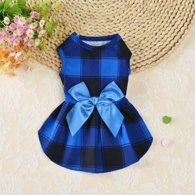 Plaid Print Bow Dog Cat Dresses