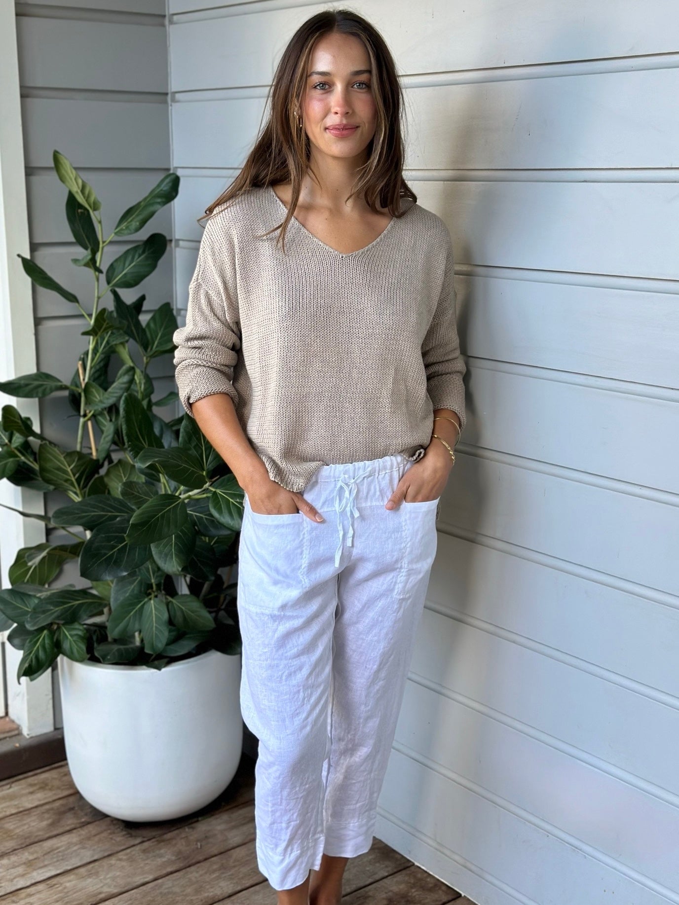 darcy pant - white linen