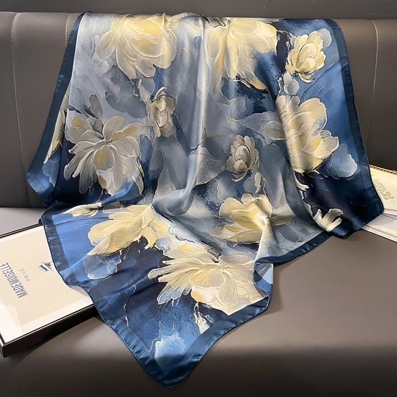 Women's Elegant Sweet Minimalist Color Block Satin Printing Floral Silk Scarf
