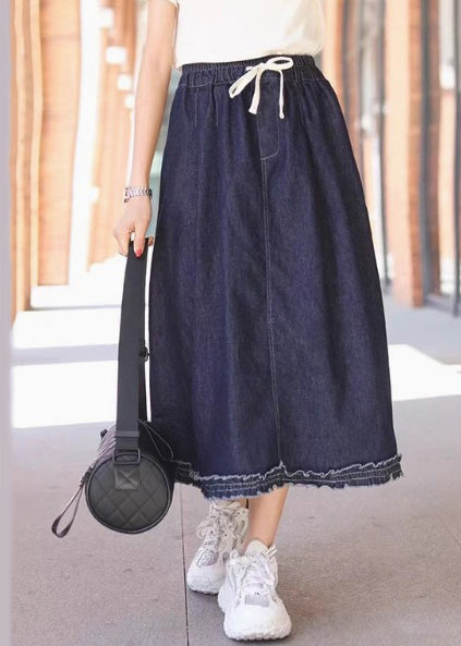 Vintage Light Blue Ruffled Elastic Waist Denim Skirt Summer
