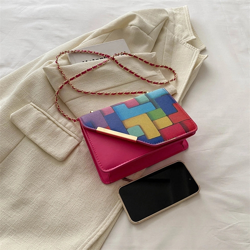 Women's Medium Pu Leather Color Block Streetwear Magnetic Buckle Crossbody Bag