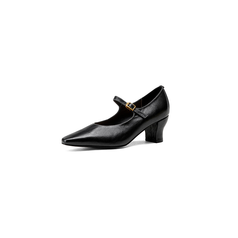 60mm Kitten Heel Point Toe Mary Jane Horsehide Pumps in Blue/Black/White