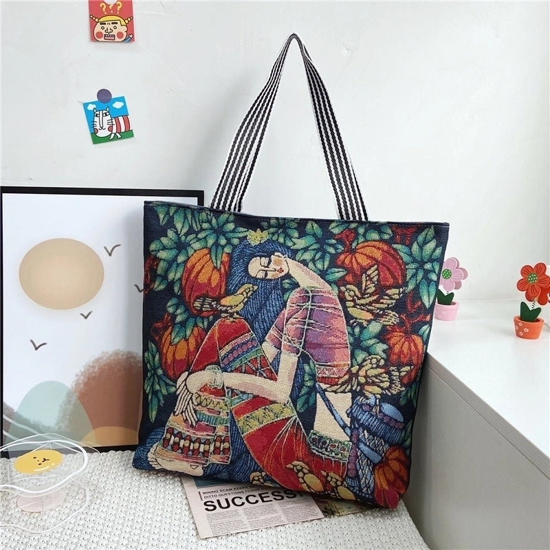 Unisex Vintage Style Portrait Plant Canvas Shopping Bags