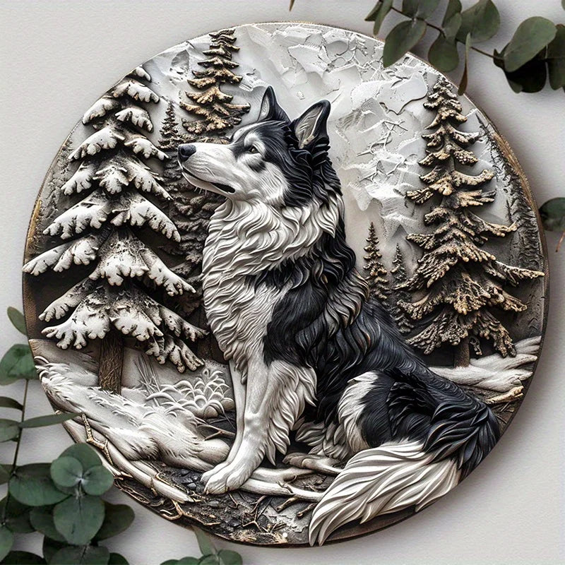 Aluminum Metal Sign. Club. Bar. Cafe Decorative Wall Sign - Cute Dog Gift Mask Theme Round Aluminum Metal Plates