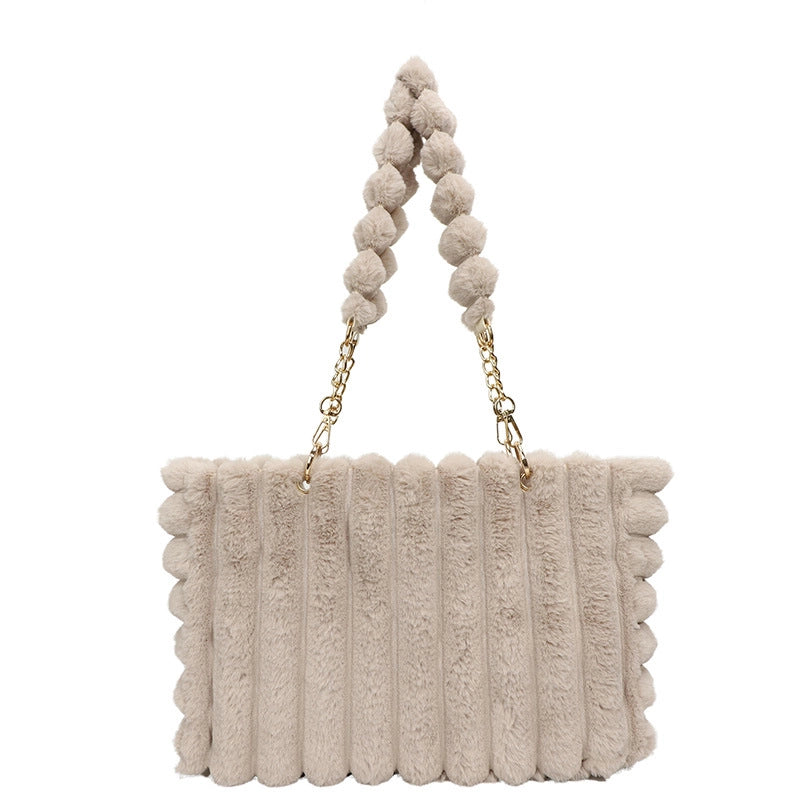 Plush Bag Women's  Large Capacity Sweet Chain Tote Casual Fashion Portable Shoulder Bag