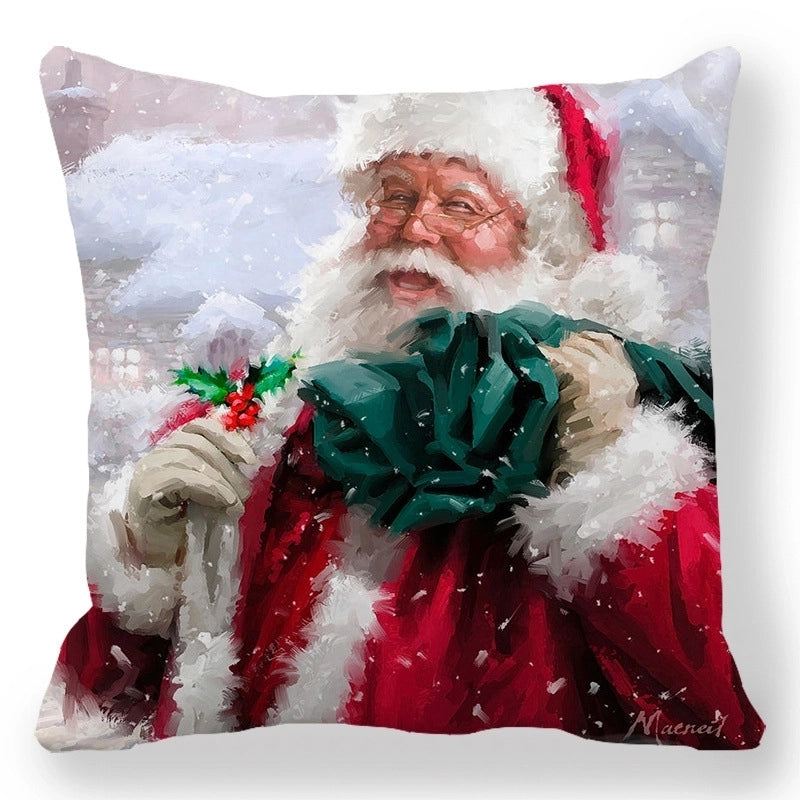 Christmas Pastoral Santa Claus Elk Cotton Pillow Cases Couch & Sofa Decor