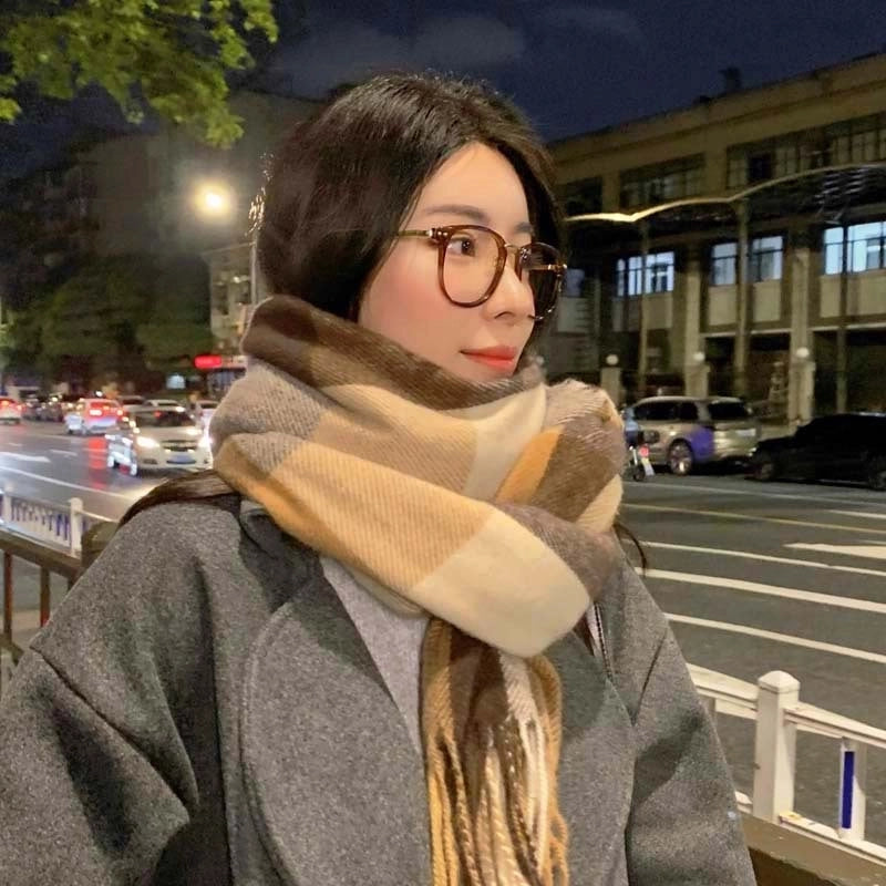 Winter Cashmere Scarf Tassel Women's Men's Plaid Fashion Long Warm Shawl Autumn And Winter Scarf