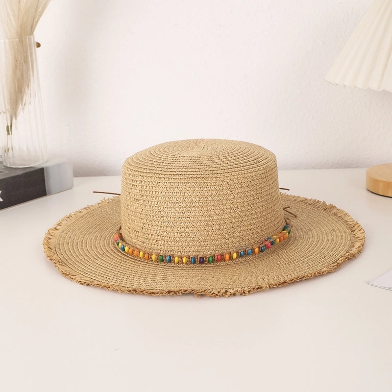 Women's Vacation Beach Minimalist Solid Color Straps Big Eaves Straw Hat