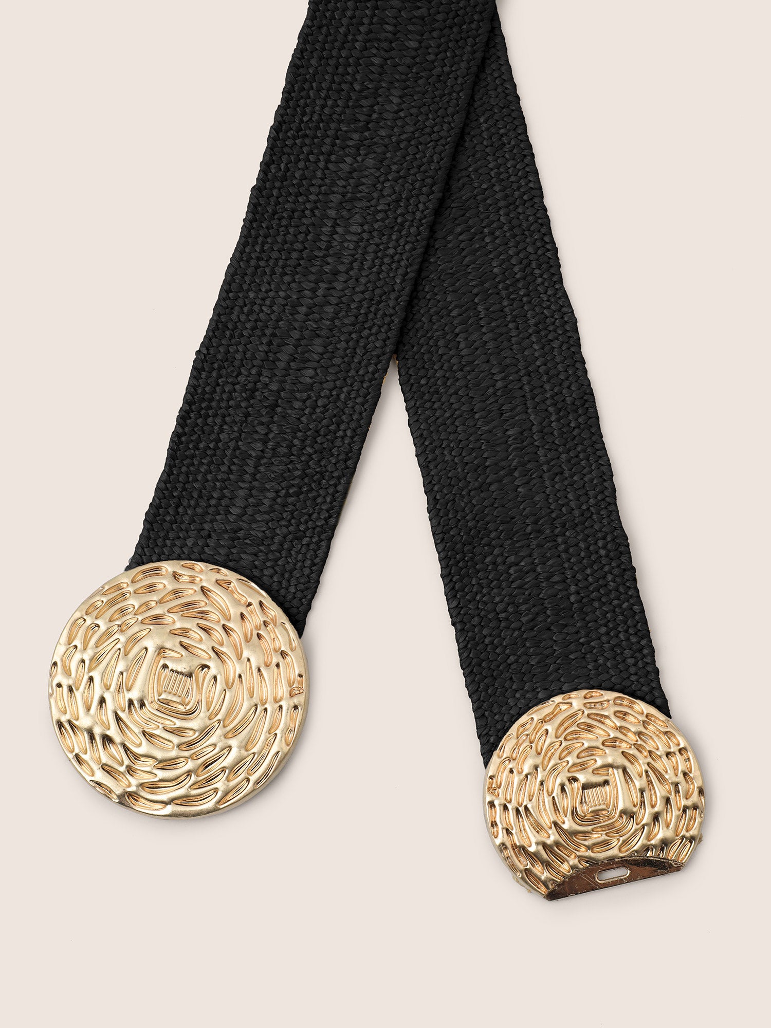 Geometric Metal Buckle Detail Elastic Weave Belt