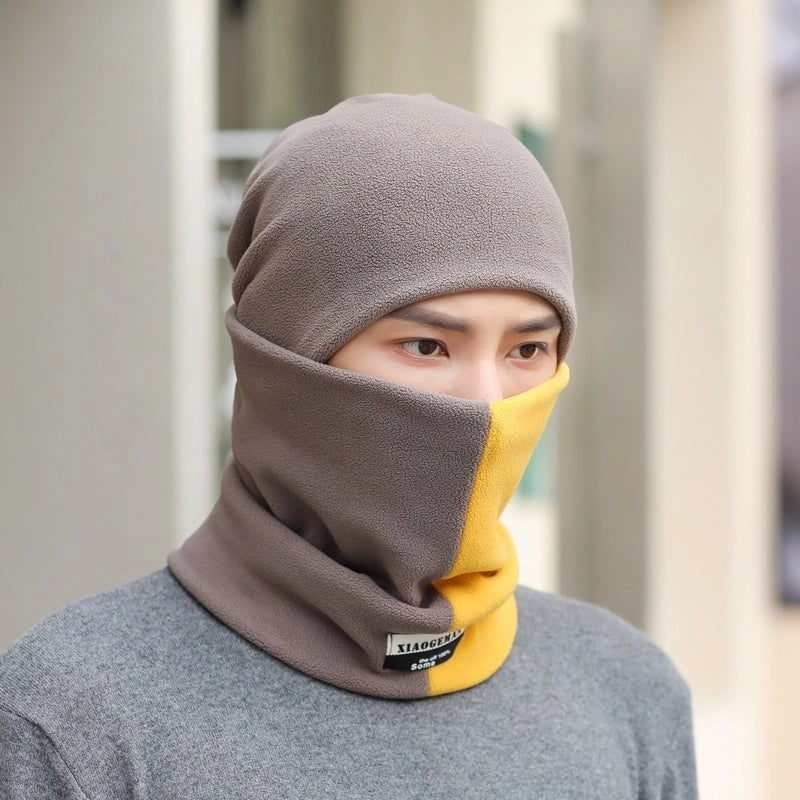 Two-piece Men's Scarf Winter  Simple Men's And Women's Winter Warm Hat Thickened Scarf Cover Student Head Collar