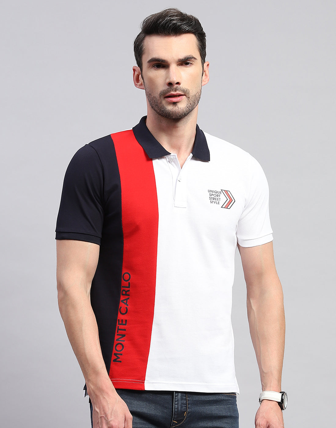 Men White Solid Polo Collar Half Sleeve T-Shirt