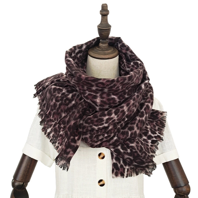 New Autumn And Winter Fashion Cashmere Scarf Women's Classic Leopard Long Thickened Warm Shawl