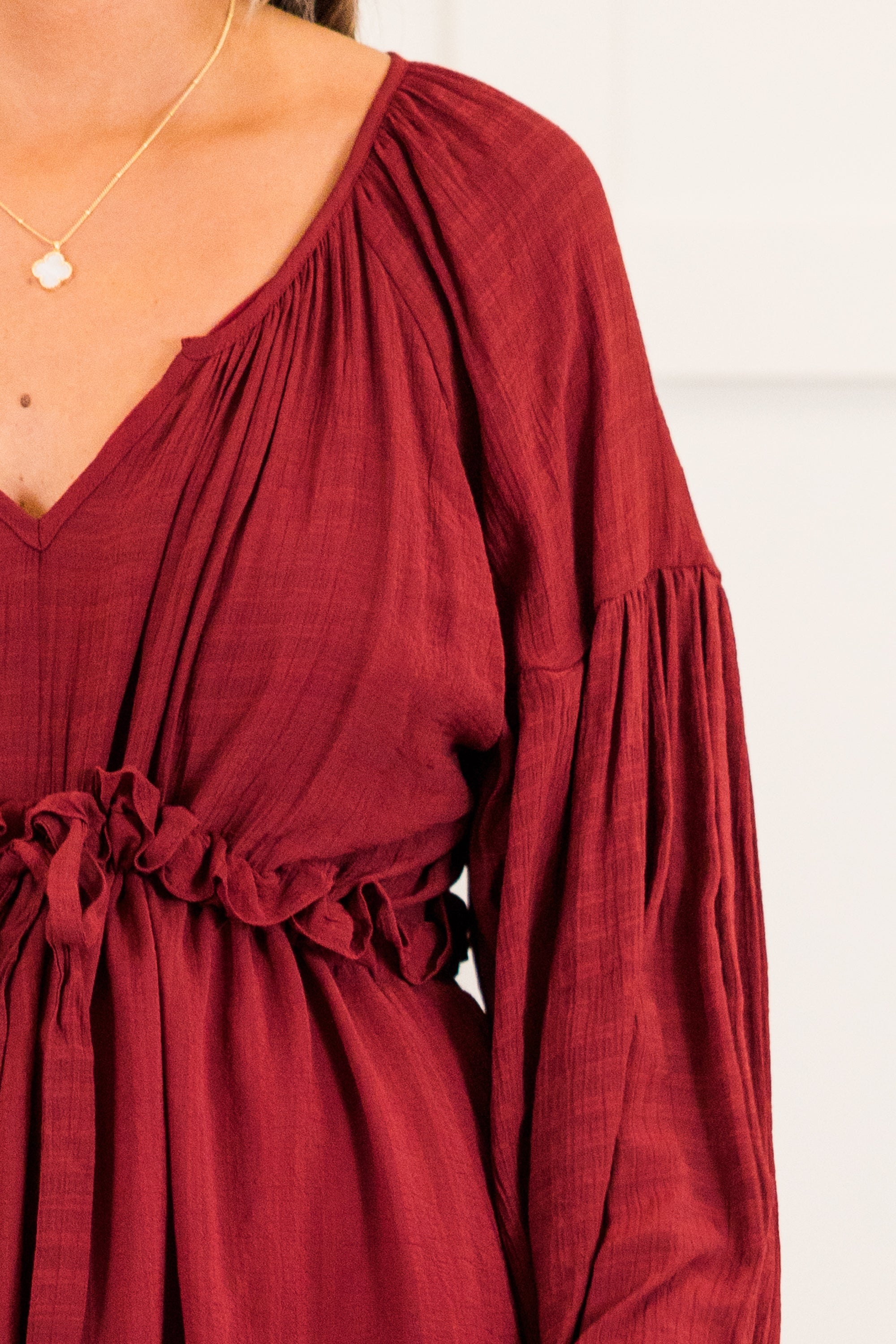 Tell Your Story Dress. Burgundy