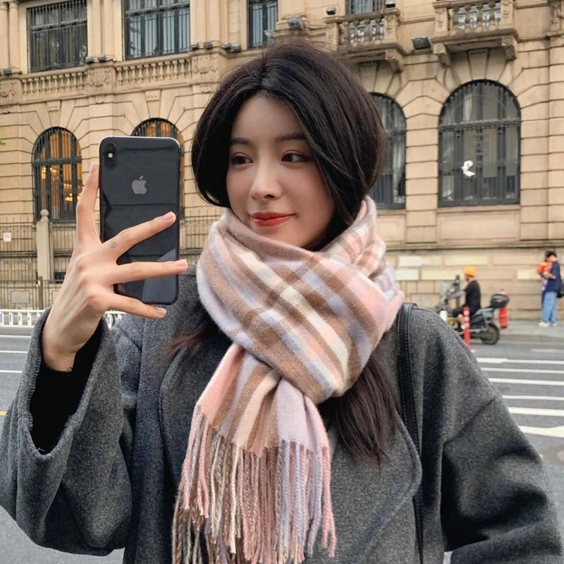 Thickened Long Autumn And Winter Cashmere Scarf Winter Explosions Women's Multi-color Warm-keeping Men's Plaid Tassel Shawl