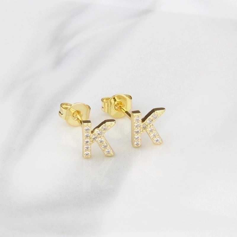 1 Pair Fashion Letter Inlay Copper Zircon Gold Plated Ear Studs