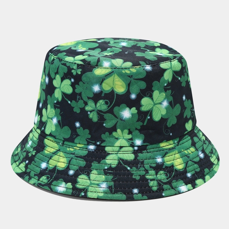 Unisex Classic Style Shamrock Printing Wide Eaves Bucket Hat