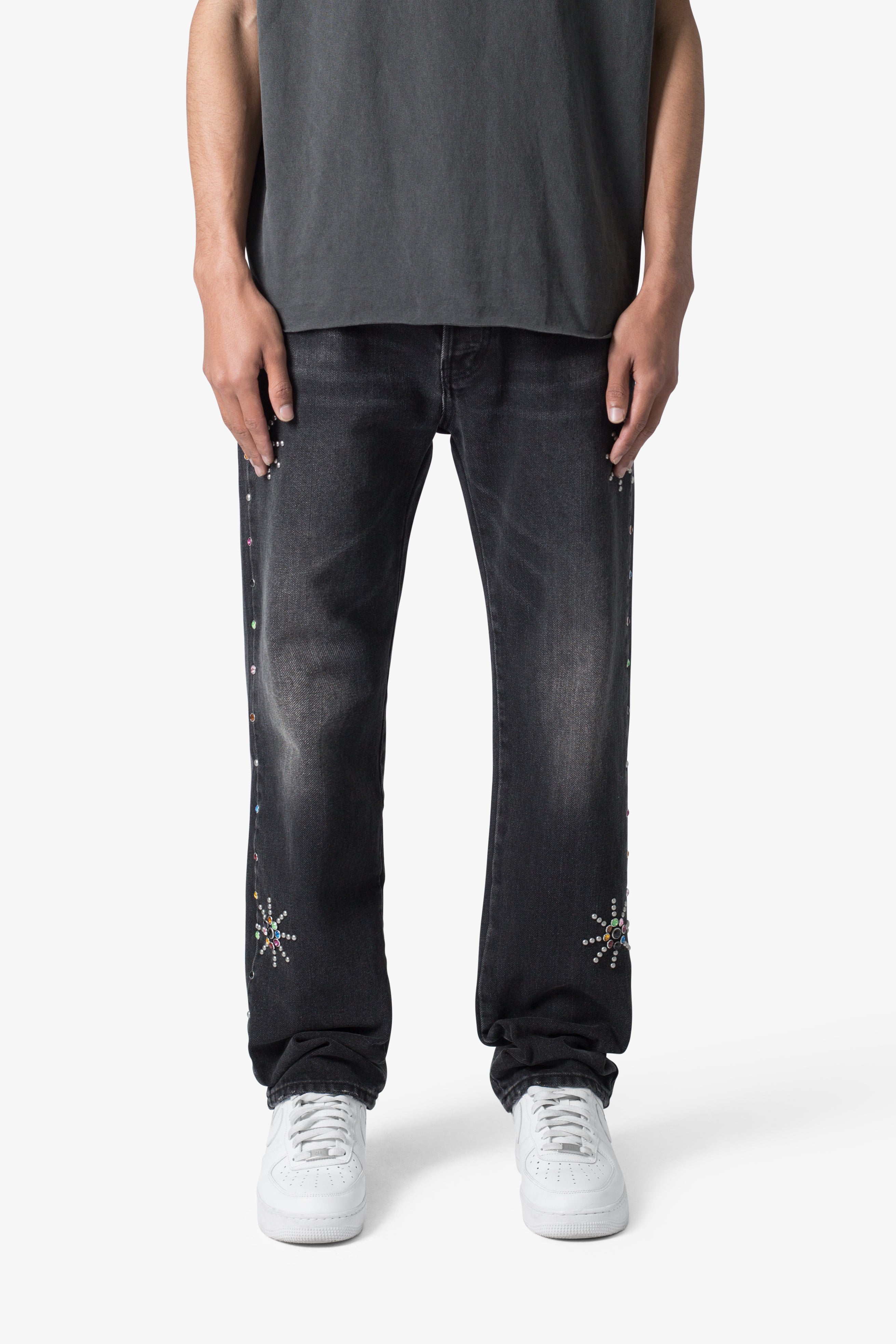 V376 Studded Baggy Denim - Washed Black