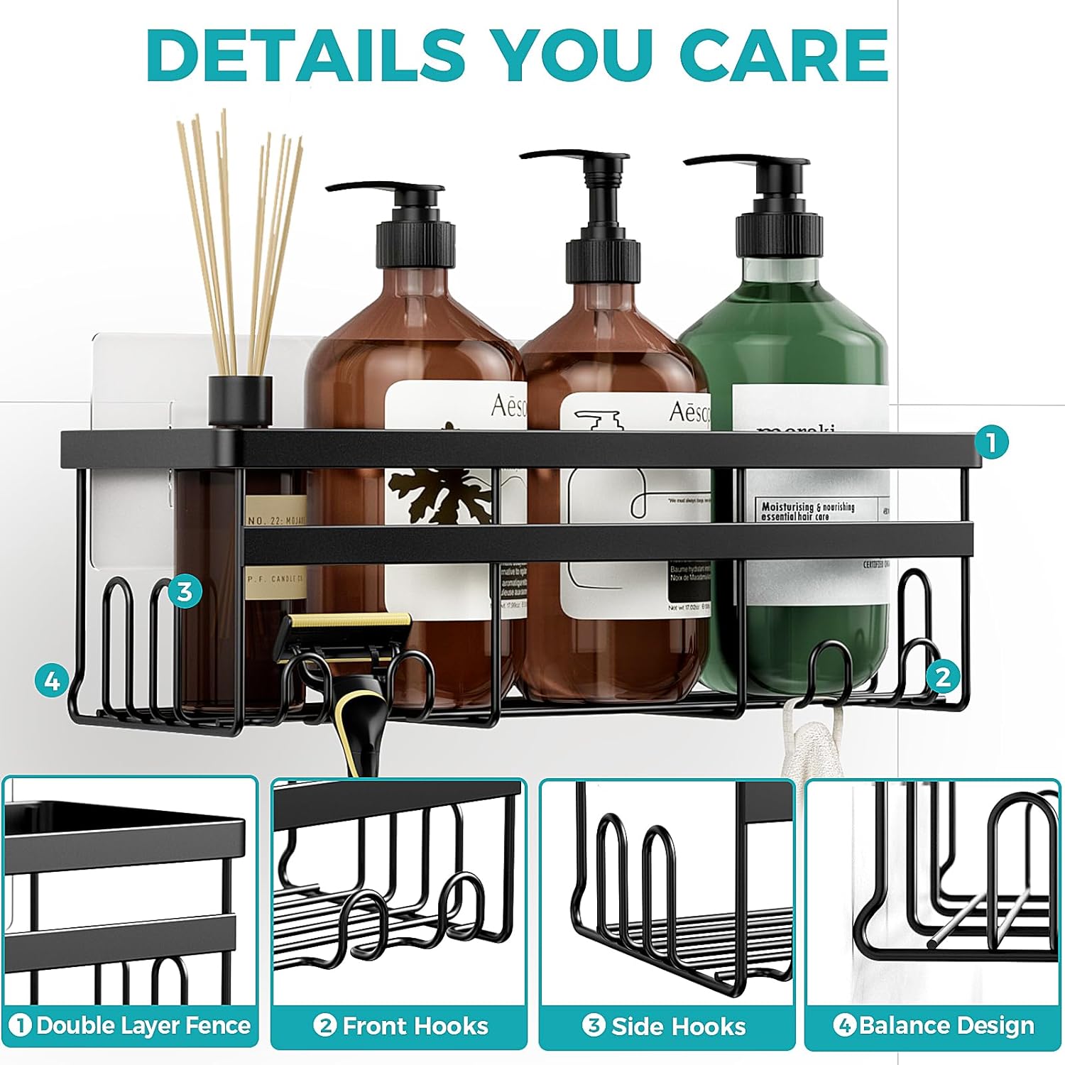 Shower Caddy. 3-Pack with Soap Holder. No Drilling Rustproof Shower Organizer with Save Space Hooks. Apartment Essentials for Bathroom
