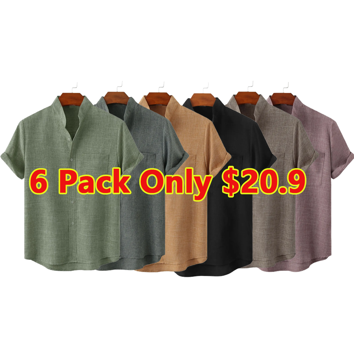 🔥6 Pack Only $20.9 🔥Man Stand Collar Shirt Whit Pocket