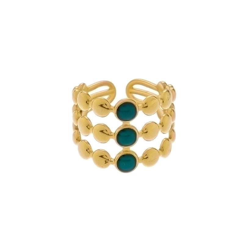 Vintage Style Color Block Stainless Steel 18K Gold Plated Plating Open Rings