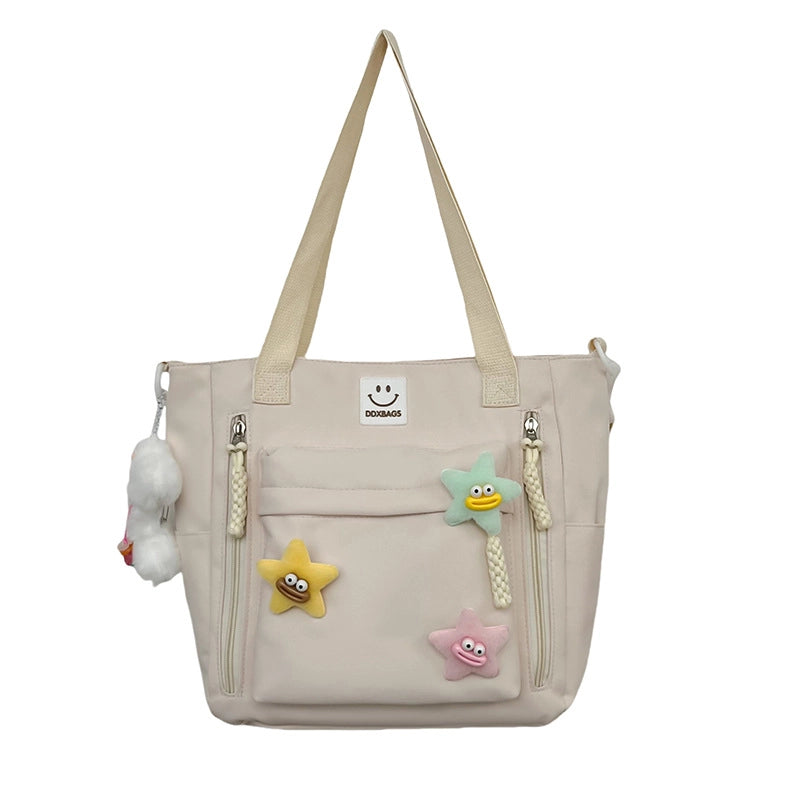 Women's Medium Nylon Cartoon Star Cute Preppy Style Square Zipper Shoulder Bag