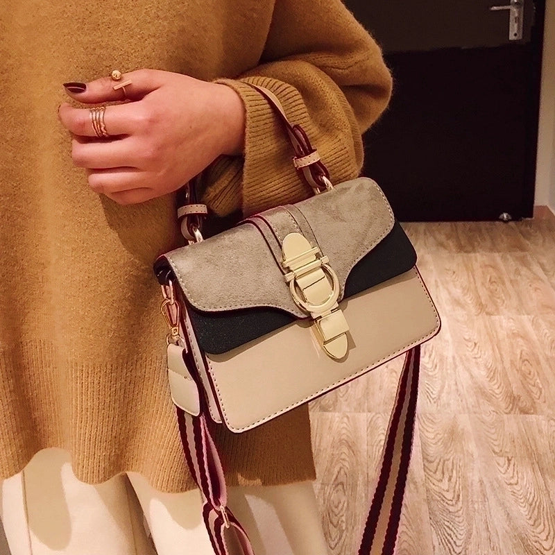 Women's Medium Pu Leather Color Block Streetwear Lock Clasp Handbag
