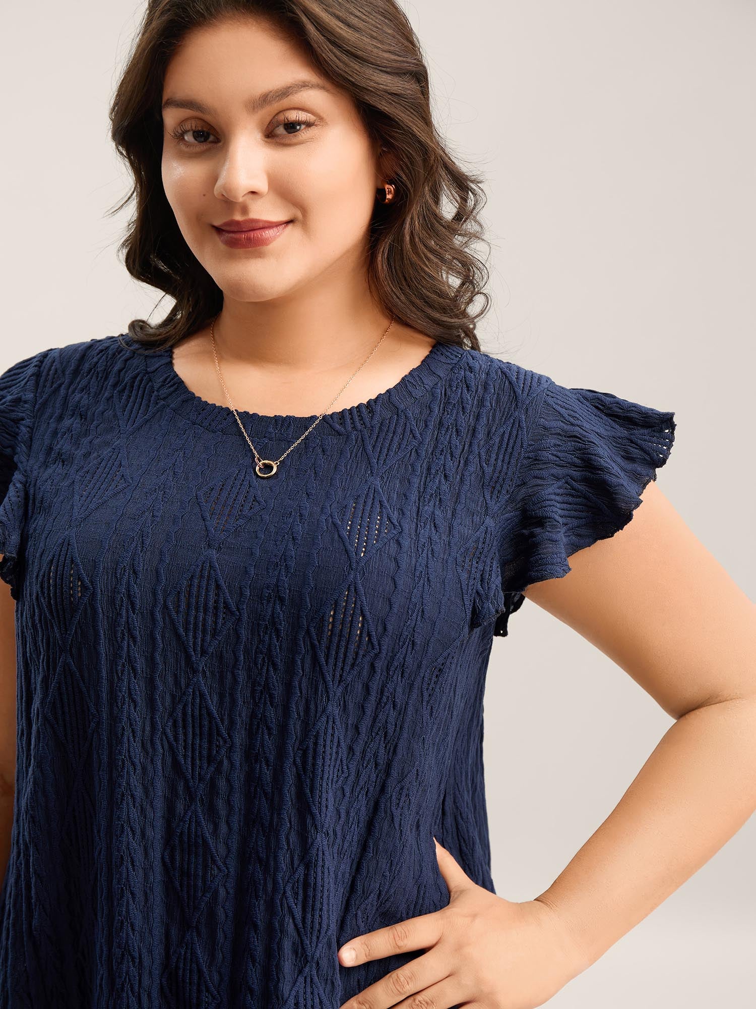 Textured Solid Flutter Sleeve Plain Top