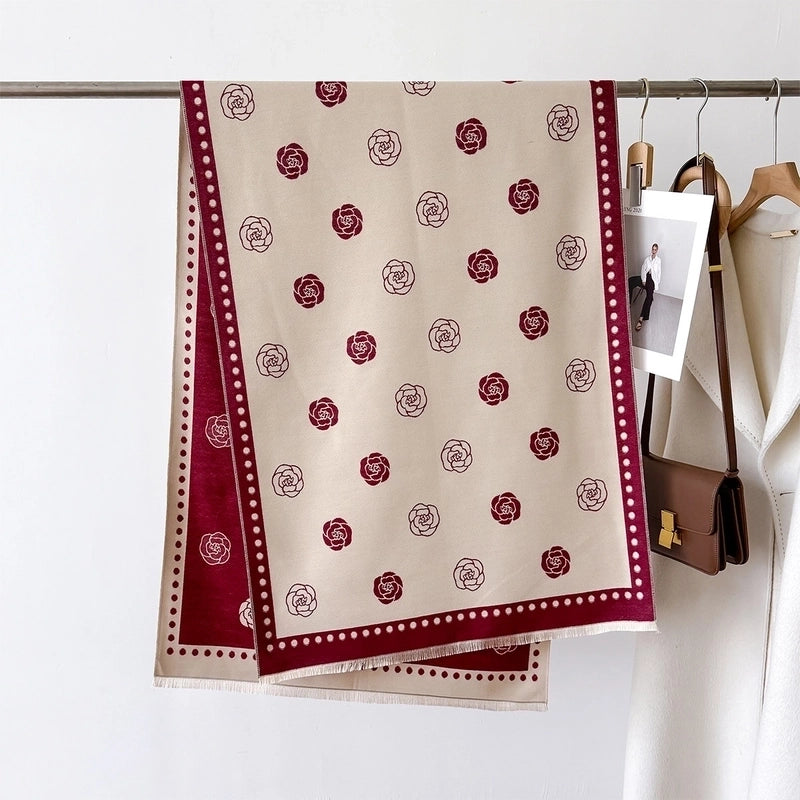 Women's Elegant Lady Printing Flower Imitation Cashmere Polyester Scarf