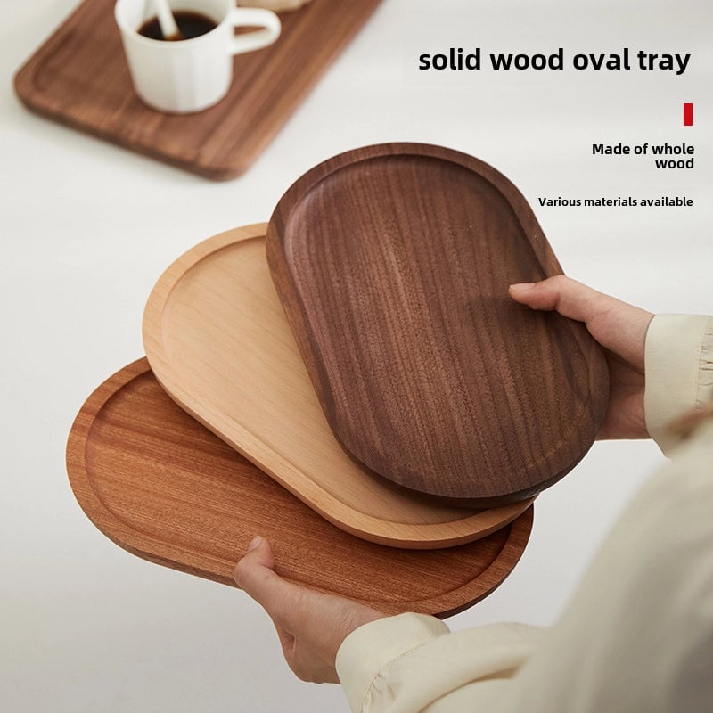 Oval Wooden Tray Solid Wood Rectangular Plate Black Walnut Afternoon Tea Coffee Tray Exquisite Small Tray