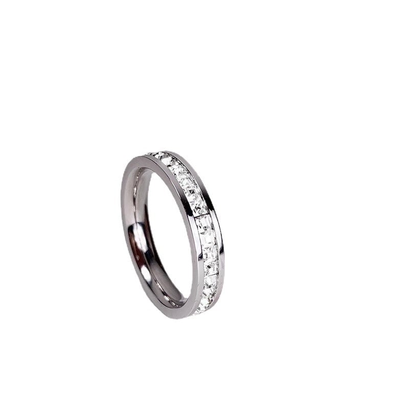 Minimalist Circle Titanium Steel Inlay Zircon Rings