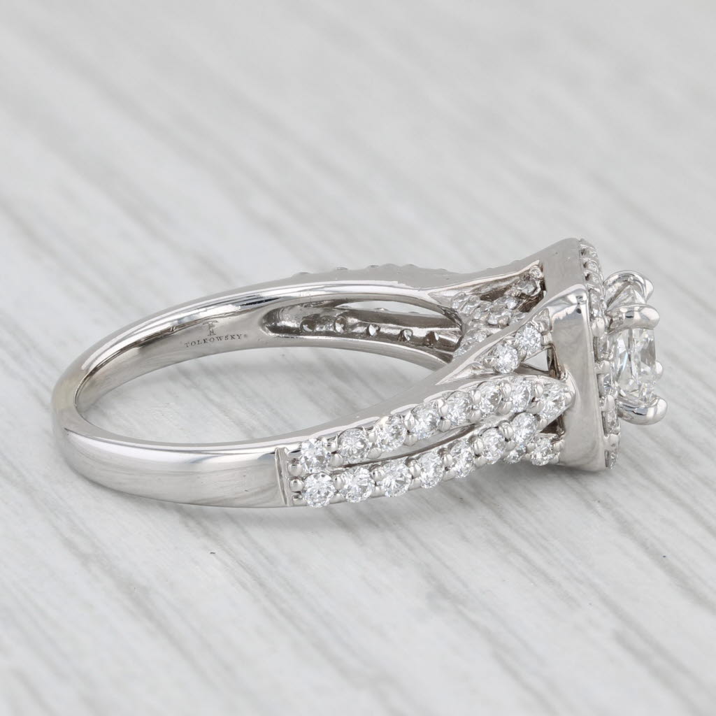 1.54ctw Tolkowsky Princess Diamond Halo 14K White Gold Engagement Ring Size 6.75